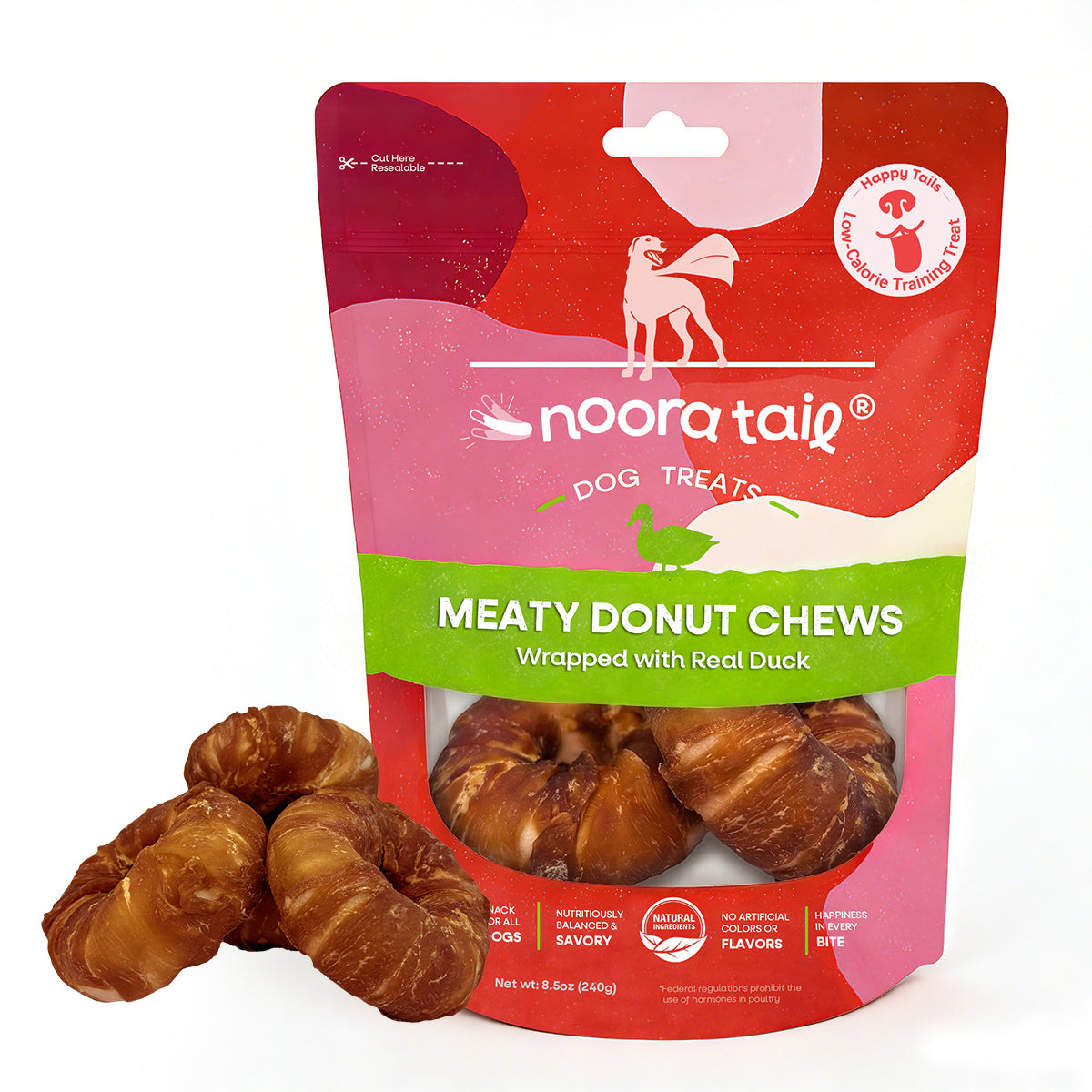 Noora Meaty Donut Chews Wrapped with Real Duck Dog Treats